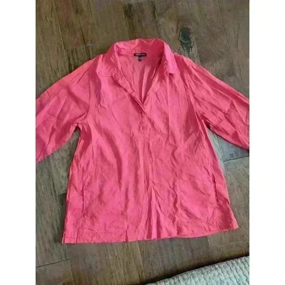 Eileen Fisher Tops - Eileen Fisher Coral Linen Blend Pocket Tunic Top Shirt M Pockets Resort